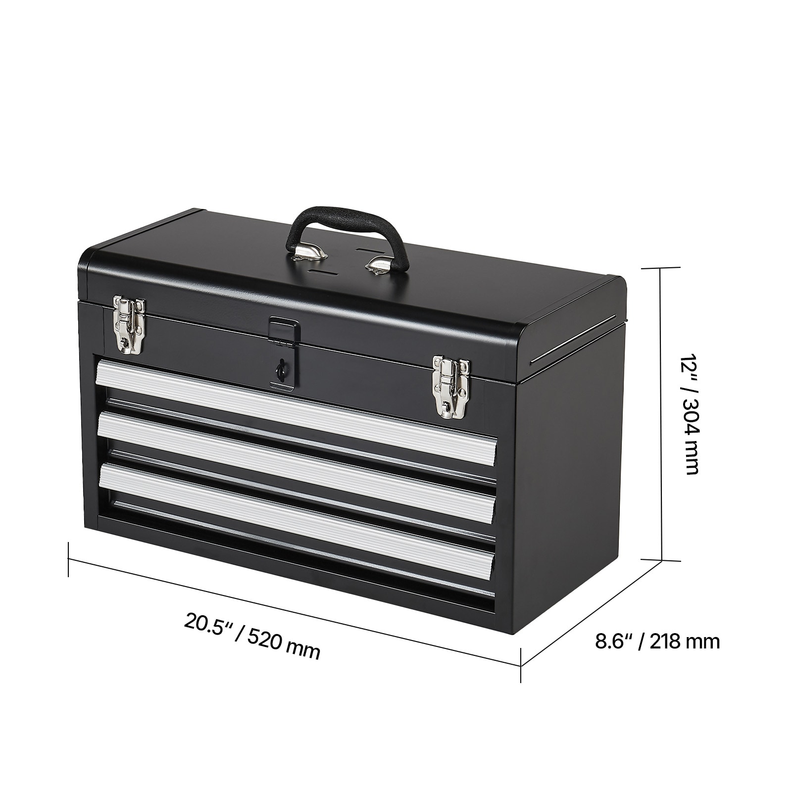 Tool Box 20.5-inch Portable Metal Tool Box With 3 Drawers Tool Organizer Black_voghion.com